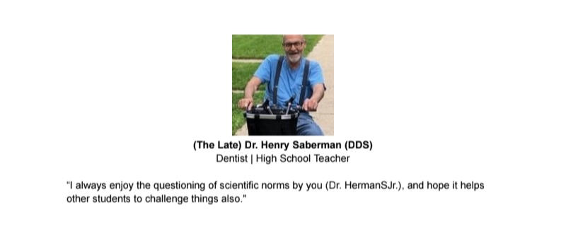 Testimonial For Dr. HermanSJr.: (The Late) Dr. Henry Saberman (DDS)
