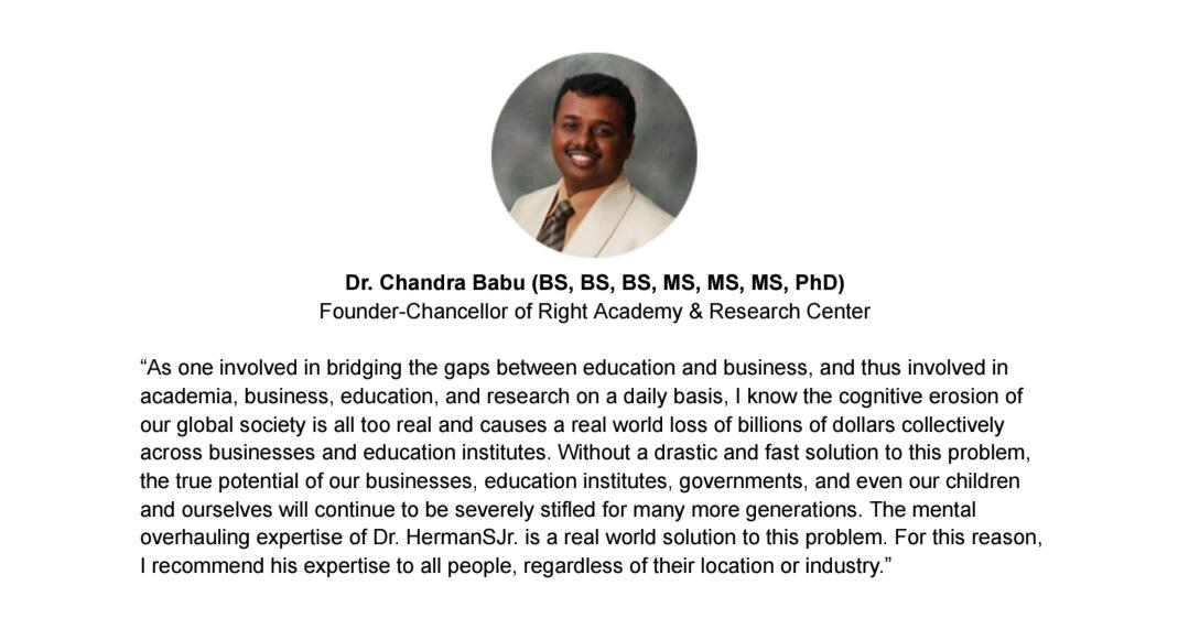 Testimonial For Dr. HermanSJr.: Dr. Chandra Babu
