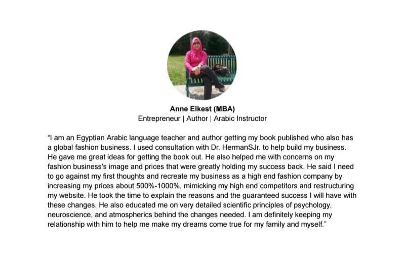 Testimonial For Dr. HermanSJr.: Anne Elkest