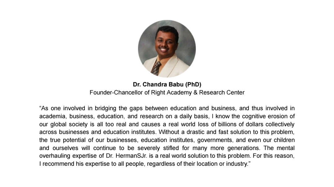 Testimonial For Dr. HermanSJr.: Dr. Chandra Babu