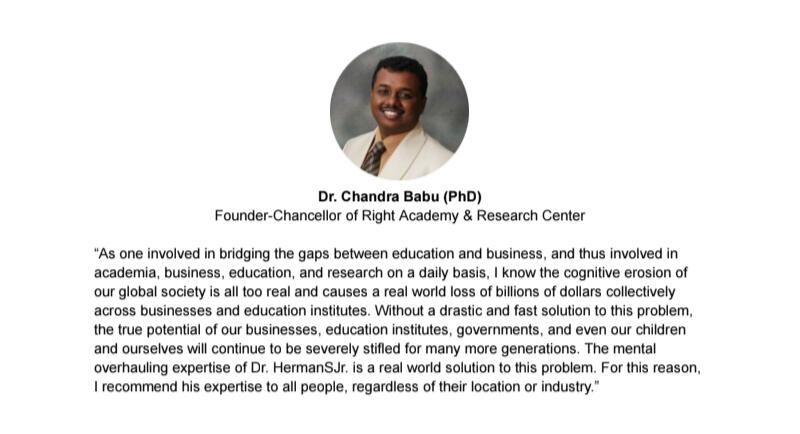 Testimonial For Dr. HermanSJr.: Dr. Chandra Babu
