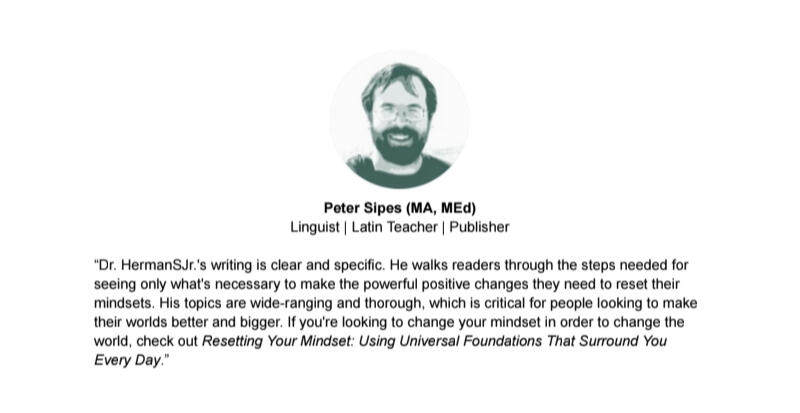 Testimonial For Dr. HermanSJr.: Peter Sipes